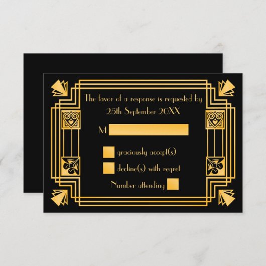 Grote Gatsby jaren 1920 Art Deco bruiloft RSVP (Voorkant / Achterkant)