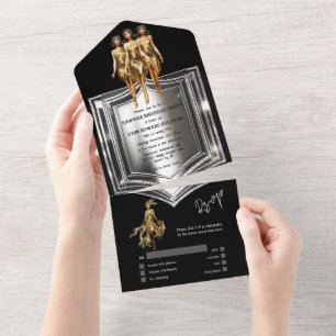 Grote gatsby jaren 1920 Flapper meisjes zilver gou All In One Uitnodiging