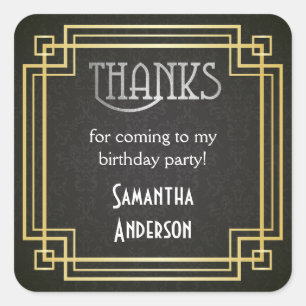 Grote Gatsby-stickers, Art Deco Favor-tags Vierkante Sticker