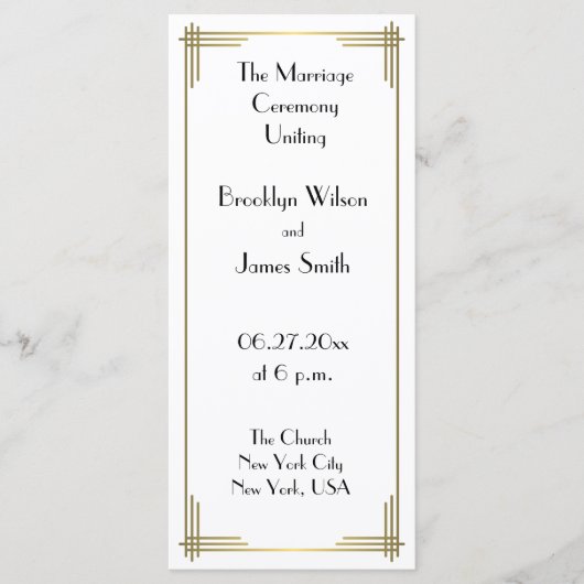Grote Gatsby White Art Deco Wedding Programma's (Voorkant)