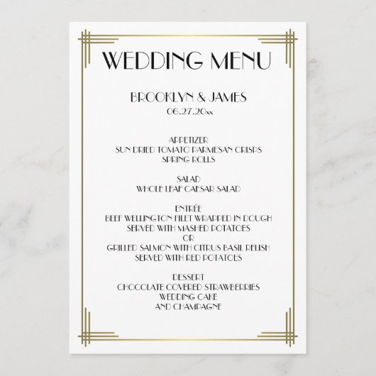 Grote Gatsby Witte Art Deco Trouwmenu Menu (Voorkant)