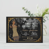 Grote Gatsby zoete 16 verjaardagsfeestje uitnodigi Kaart (Staand voorkant)