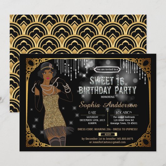 Grote Gatsby zoete 16 verjaardagsfeestje uitnodigi Kaart (Voorkant / Achterkant)