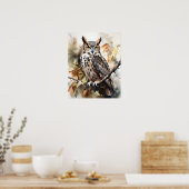 Grote Gehoornde Uil Bird Art Print Poster (Keuken)