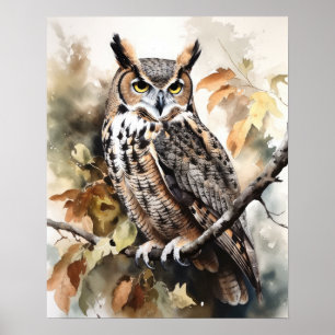 Grote Gehoornde Uil Bird Art Print Poster