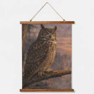 Grote Gehoornde Uil Verticale Wandtapijt Hangend Wandkleed