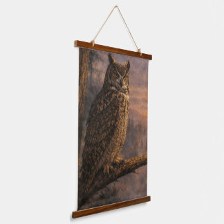 Grote Gehoornde Uil Verticale Wandtapijt Hangend Wandkleed