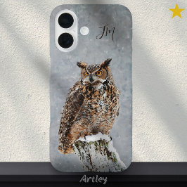 Grote Gehoornde Uil Vogel Winter Schilderij Custom iPhone 16 Hoesje
