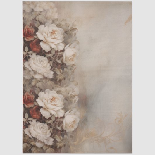 Grote  geïnspireerde elegante rode & witte rozen tissuepapier (Voorkant)