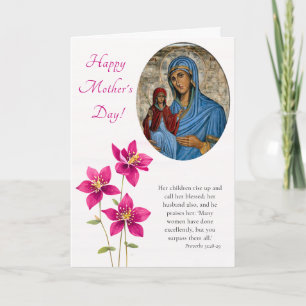 Grote Gelukkige Roze Bloemen Orthodox Moederdag    Kaart