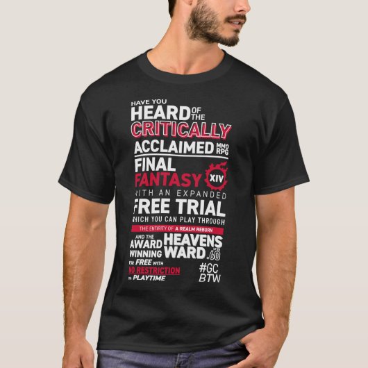 Grote Gemeenschap zoals GCBTW Promo MMO FF14 F T-shirt (Voorkant)