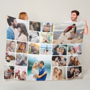 Grote gepersonaliseerde 21-foto collage fleece dek