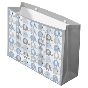 Grote Gift Bag - Blauwe en grijze Olifanten Groot Cadeauzakje