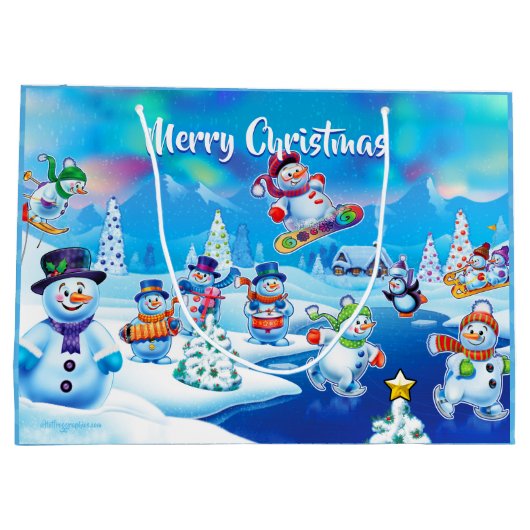 Grote glanzende geschenktas Winter Wonderland snee Groot Cadeauzakje (Achterkant)