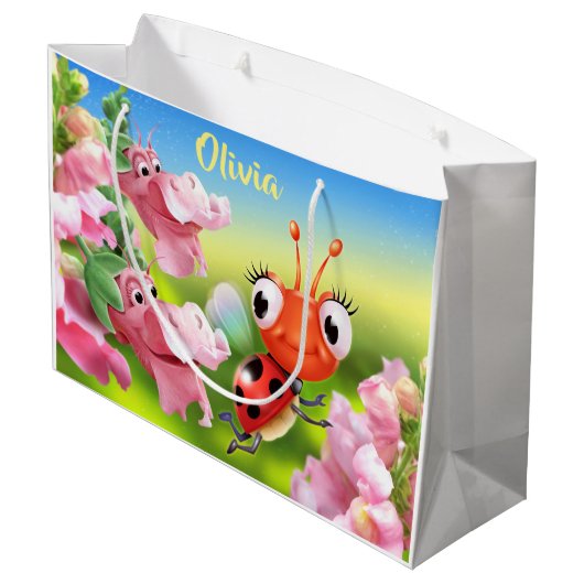 Grote glanzende geschenkzak Lieveheersbeestje & vr Large Cadeautasje (Achterkant Gekanteld)