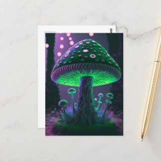 Grote Glowy Mushroom - Groen & Roze Briefkaart