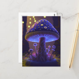 Grote Glowy Mushroom - Indigo & Geel Briefkaart