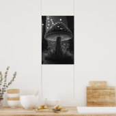Grote Glowy Mushroom - Zwart & Wit Poster (Keuken)