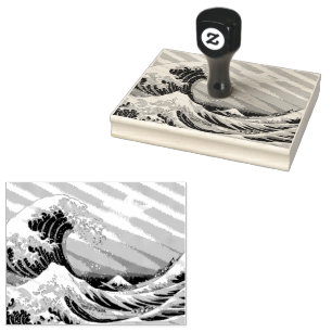 Grote golf bij Kanagawa & berg Fuji Japan Zee Rubberstempel