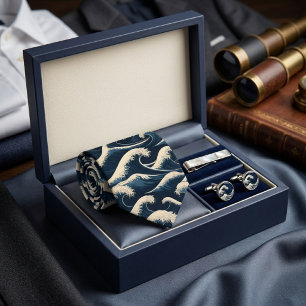 Grote Golf Hokusai Navy Blauwe Japanse Kunst Patro Stropdas