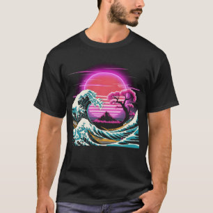 Grote Golf van Kanagawa Retro Glitch Esthetische V T-shirt