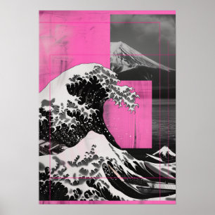 Grote Golf van Kanagawa Roze Revisitatie Poster
