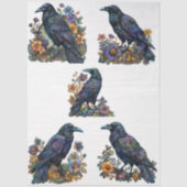 Grote Gotische Bloemen Zwarte Ravens Decoupage Tissuepapier (Voorkant)