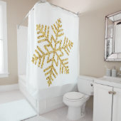 Grote Gouden Glitter Sneeuwvlok op Wit Douchegordijn (In situ)