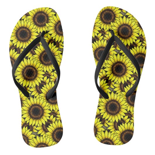 Grote gouden zonnebloemen teenslippers (Voetbed)