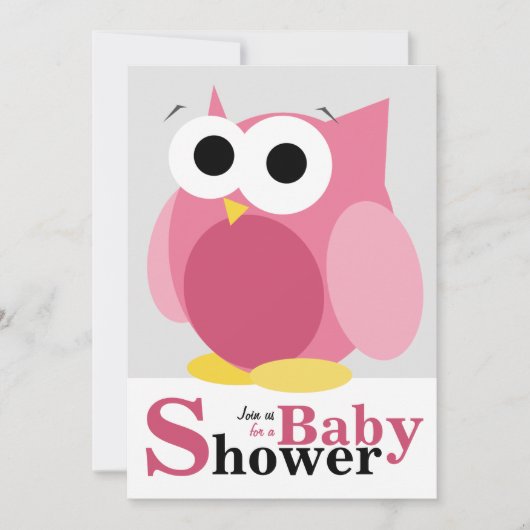 Grote Grappige Roze Uil Baby Douche Uitnodigingen (Voorkant)