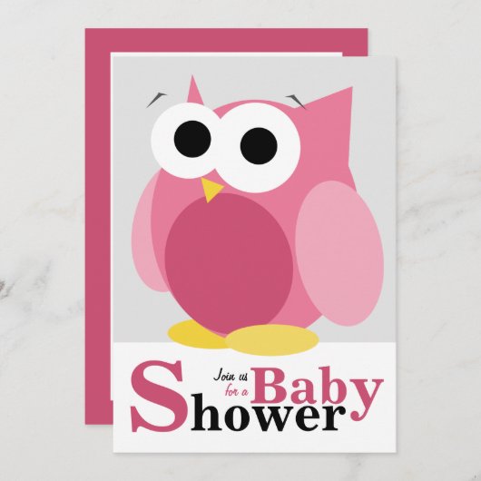 Grote Grappige Roze Uil Baby Douche Uitnodigingen (Voorkant / Achterkant)