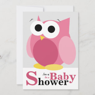 Grote Grappige Roze Uil Baby Douche Uitnodigingen