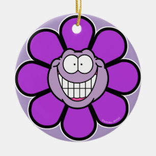 Grote grijnzende paarse bloemversiering keramisch ornament