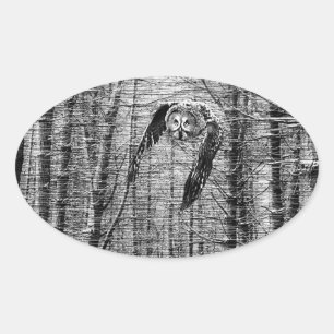 Grote Grijze Uil in zwarte en witte stickers