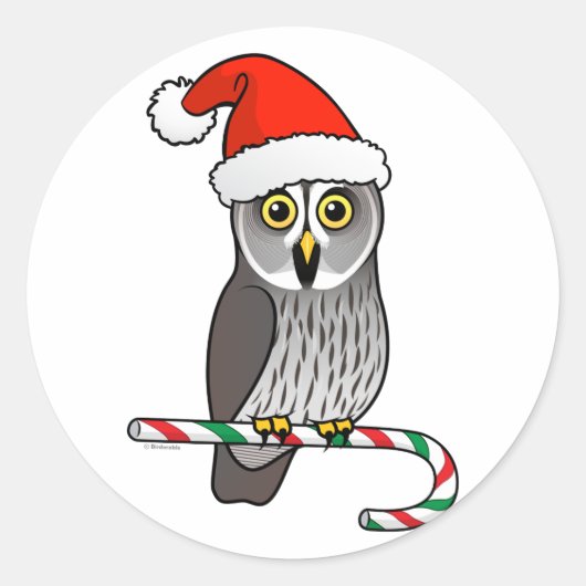 Grote Grijze Uil Santa Ronde Sticker (Voorkant)