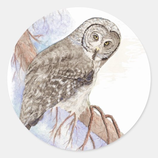 Grote Grijze Uil, Vogel, Natuur, Wilde dieren, Sti Ronde Sticker (Voorkant)