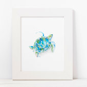 Grote groene en blauwe Waterverf Zee Turtle Art Poster