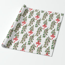 Grote Groene Holly Garland met Rode Bogen Kerstmis Cadeaupapier