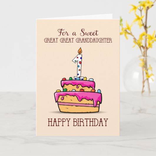 Grote Grootdochter, eerste verjaardag, zoete Cake Kaart (Gele Bloem)