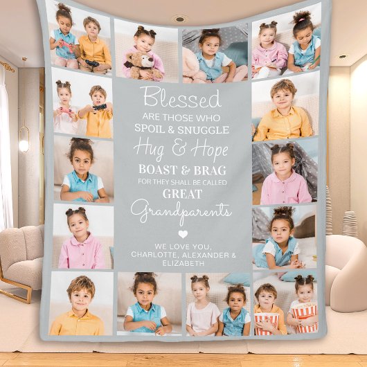 Grote Grootouders Custom Modern Grijs Fotocollage Fleece Deken