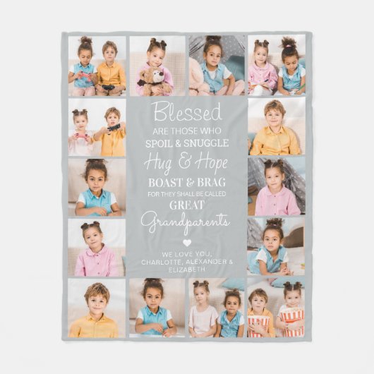 Grote Grootouders Custom Modern Grijs Fotocollage Fleece Deken (Voorkant)