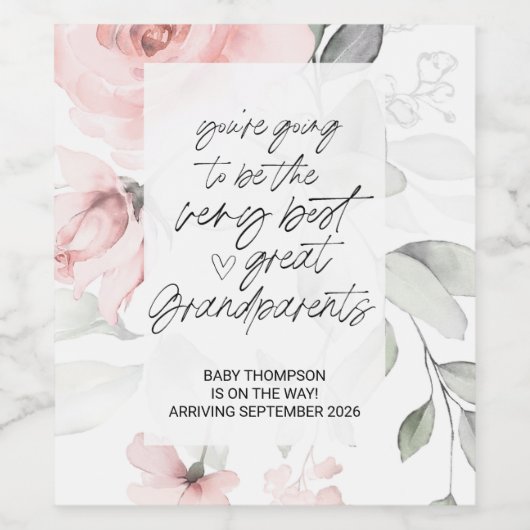 Grote grootouders Zwangerschap Aankondiging nieuwe Wijn Etiket (Enkel label)