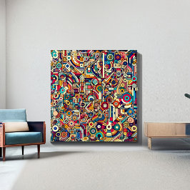 Grote grootte Geometrische retro kunst Grote stad  Canvas Afdruk