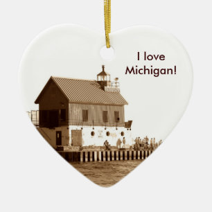 Grote haven pier, ik hou van Michigan! Keramisch Ornament
