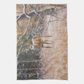 Grote Herten Buck in Sneeuw Vallende Kunst Keukenh Theedoek (Verticaal)