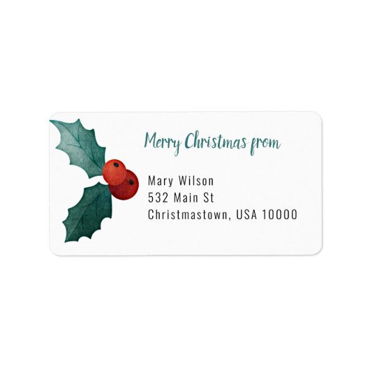 Grote Holly Leaf met Red Berries kerstthema Etiket (Voorkant)