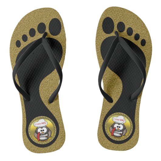 Grote hoornvlies met BBQ in hand en een gouden lij Teenslippers (Voetbed)