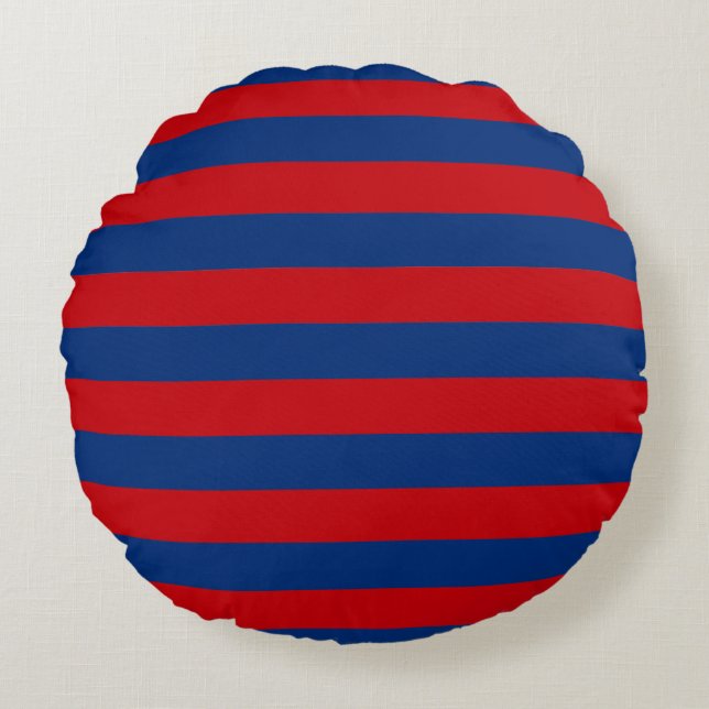 Grote horizontale strepen (rood en blauw) rond kussen (Voorkant)