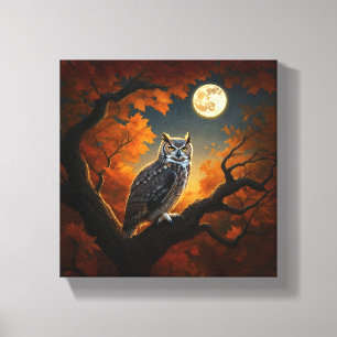Grote Horned Uil in de herfst Canvas Afdruk