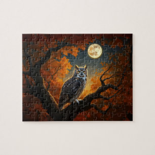 Grote Horned Uil in de herfst Legpuzzel